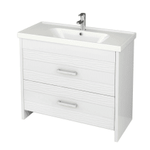 Lotus 39-1/5" Free Standing Vanity Set with Wood Cabinet, Ceramic Top with Single Basin Sink, and Single Faucet Hole