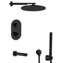 Remer Shower Tub and Shower Trim Package with Single Function Rain Shower Head, Hand Shower, Hand Shower Holder, and Rough In