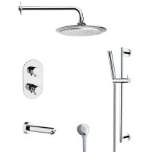 Remer Shower Tub and Shower Trim Package with Single Function Rain Shower head and Hand Shower - Includes Valve Trim and Rough In