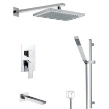Remer Shower Tub and Shower Trim Package with Single Function Rain Shower Head, Hand Shower, Slide Bar, and Rough In