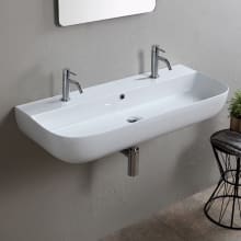 Scarabeo Glam 38" Rectangular Ceramic Vessel or Wall Mounted Bathroom Sink with Two Faucet Holes - Includes Overflow