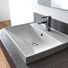 Scarabeo 23-5/8" Ceramic Wall Mounted / Drop In Bathroom Ramp Sink with One Faucet Hole - Includes Overflow