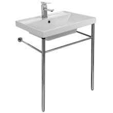 Scarabeo 24-1/5" Ceramic Bathroom Sink For Console Installation with One Faucet Hole - Includes Overflow