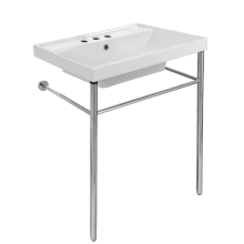 Scarabeo 24-1/5" Ceramic Bathroom Sink For Console Installation with Three Faucet Holes - Includes Overflow