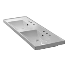 Scarabeo 48" Ceramic Wall Mounted / Drop In Bathroom Ramp Sink with Holes Drilled for Two Faucets - Includes Overflow