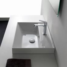 Scarabeo 17-2/3" Ceramic Bathroom Ramp Sink for Deck Mounted or Drop In Installation with One Faucet Hole - Includes Overflow
