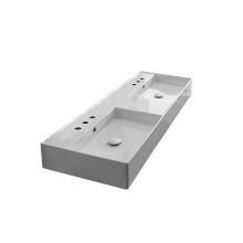 Scarabeo Teorema 2.0 56" Rectangular Ceramic Vessel or Wall Mounted Bathroom Sink with Holes Drilled for Two Faucets - Includes Overflow