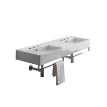 Scarabeo Teorema 2.0 56" Rectangular Ceramic Vessel or Wall Mounted Bathroom Sink with Holes Drilled for Two Faucets - Includes Overflow