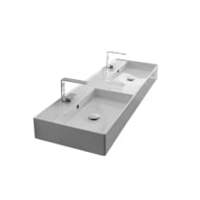 Scarabeo Teorema 2.0 56" Rectangular Ceramic Vessel or Wall Mounted Bathroom Sink with Two Faucet Holes - Includes Overflow
