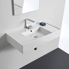 Scarabeo Teorema 2.0 32" Rectangular Ceramic Vessel or Wall Mounted Bathroom Sink with One Faucet Hole - Includes Overflow