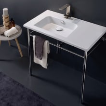 Scarabeo Etra 33" Rectangular Ceramic Console Bathroom Sink with One Faucet Hole - Includes Overflow