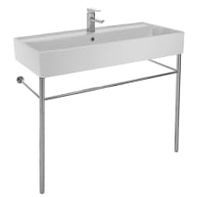 Scarabeo 39 2/5" Ceramic Trough Style Bathroom Sink For Console Installation with One Faucet Hole - Includes Overflow