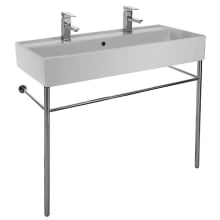 Scarabeo 39 2/5" Ceramic Trough Style Bathroom Sink For Console Installation with Two Faucet Holes - Includes Overflow