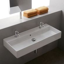 Scarabeo 39-3/8" Ceramic Wall Mounted / Vessel Bathroom Sink with Two Faucet Holes - Includes Overflow