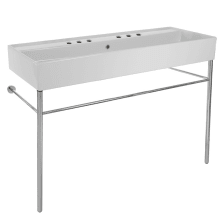Scarabeo 47-1/5" Ceramic Trough Style Bathroom Sink For Console Installation with Holes Drilled for Two Faucets - Includes Overflow