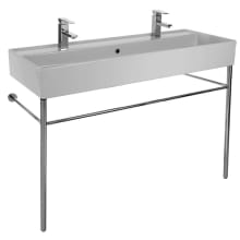Scarabeo 47-1/5" Ceramic Trough Style Bathroom Sink For Console Installation with Two Faucet Holes - Includes Overflow