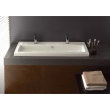 Tecla 39-3/8" Ceramic Wall Mounted / Drop In Bathroom Sink with Two Faucet Holes at 18 Inch Centers - Includes Overflow