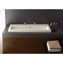 Tecla 39-3/8" Ceramic Wall Mounted / Drop In Bathroom Sink with Two Faucet Holes at 8 Inch Centers - Includes Overflow