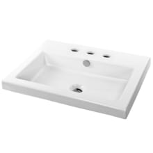 Tecla 23-5/8" Ceramic Wall Mounted / Drop In Bathroom Sink with Three Faucet Holes - Includes Overflow
