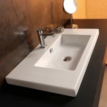 Tecla 39-3/8" Ceramic Wall Mounted / Drop In Bathroom Sink with One Faucet Hole - Includes Overflow