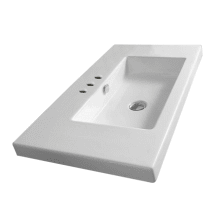 Tecla 39-3/8" Ceramic Wall Mounted / Drop In Bathroom Sink with Three Faucet Holes - Includes Overflow