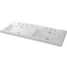 Tecla 47-1/4" Ceramic Wall Mounted / Drop In Bathroom Sink with Holes Drilled for Two Faucets - Includes Overflow