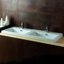 Tecla 47-1/4" Ceramic Wall Mounted / Drop In Bathroom Sink with Two Faucet Holes - Includes Overflow