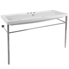 Tecla 47-1/4" Ceramic Bathroom Sink For Console Installation with Three Faucet Holes - Includes Overflow