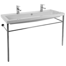Tecla 47-1/4" Ceramic Double Basin Bathroom Sink For Console Installation with Two Faucet Holes - Includes Overflow