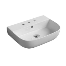 Scarabeo Glam 22" Rectangular Ceramic Vessel or Wall Mounted Bathroom Sink with Three Faucet Holes - Includes Overflow