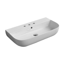 Scarabeo Glam 30" Rectangular Ceramic Vessel or Wall Mounted Bathroom Sink with Three Faucet Holes - Includes Overflow