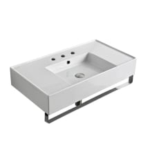 Scarabeo Teorema 2.0 32" Rectangular Ceramic Wall Mounted Bathroom Sink with Three Faucet Holes - Includes Overflow