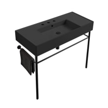 Teorema 49" Rectangular Ceramic Console Bathroom Sink with Three Faucet Holes - Includes Overflow and Matte Black Stand