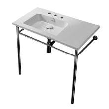 Scarabeo Etra 33" Rectangular Ceramic Console Bathroom Sink with Three Faucet Holes - Includes Overflow