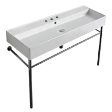 Scarabeo 47-1/5" Ceramic Trough Style Bathroom Sink For Console Installation with Three Faucet Holes - Includes Overflow
