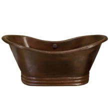 Aurora 72" Free Standing Copper Soaking Tub with Center Drain and Overflow