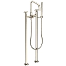 East Square Floor Mounted Tub Filler with Cross Handles and Built-In Diverter - Includes Hand Shower
