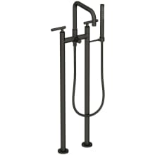 East Square Floor Mounted Tub Filler with Lever Handles and Built-In Diverter - Includes Hand Shower