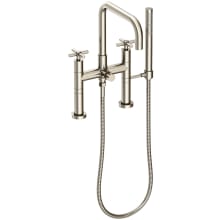 East Square Deck Mounted Tub Filler with Cross Handles and Built-In Diverter - Includes Hand Shower