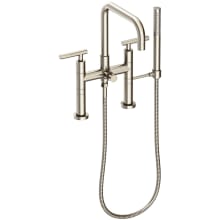 East Square Deck Mounted Tub Filler with Lever Handles and Built-In Diverter - Includes Hand Shower