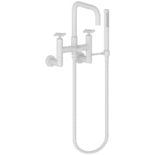 East Square Wall Mounted Tub Filler with Cross Handles and Built-In Diverter - Includes Hand Shower