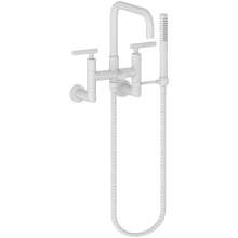 East Square Wall Mounted Tub Filler with Lever Handles and Built-In Diverter - Includes Hand Shower