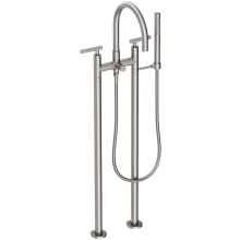 East Linear Floor Mounted Tub Filler with Lever Handles and Built-In Diverter - Includes Hand Shower