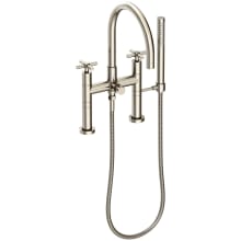 East Linear Deck Mounted Tub Filler with Cross Handles and Built-In Diverter - Includes Hand Shower