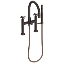 East Linear Deck Mounted Tub Filler with Cross Handles and Built-In Diverter - Includes Hand Shower