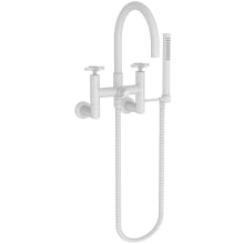 East Linear Wall Mounted Tub Filler with Cross Handles and Built-In Diverter - Includes Hand Shower