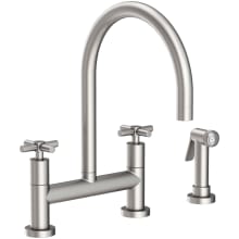 East Linear 1.8 GPM Widespread Bridge Kitchen Faucet with Cross Handles - Includes Side Spray