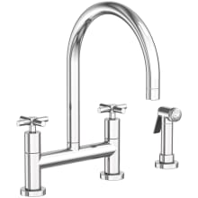 East Linear 1.8 GPM Widespread Bridge Kitchen Faucet with Cross Handles - Includes Side Spray