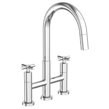 East Linear 1.8 GPM Widespread Bridge Pull Down Kitchen Faucet with Cross Handles