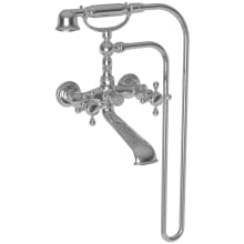 Victoria Wall Mounted Roman Tub Faucet Trim with Cross Handles and Built-In Diverter - Includes Personal Hand Shower